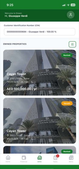 The portfolio — Every unit, its status and its rent, on one screen.